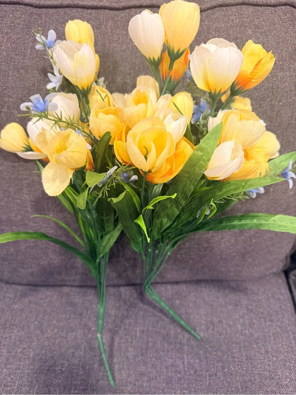 2-Yellow Faux Tulip Stem Bundle with Green Foliage